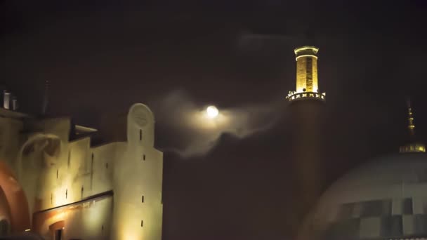 Noc Stambuł Księżyc Chmurach Przeciwko Minaret — Wideo stockowe