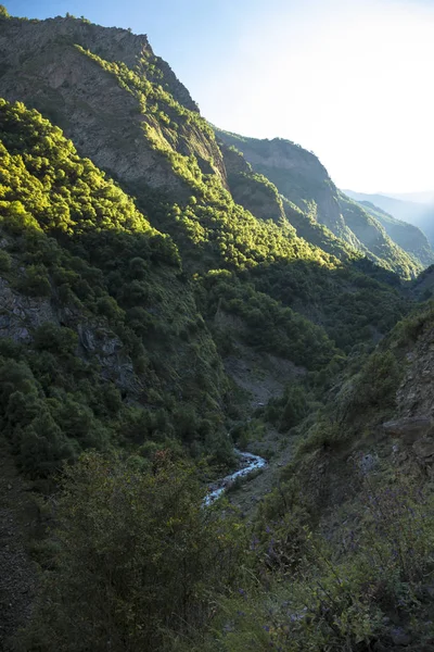 Güzel gorge dağ nehirde. Kuzey Kafkasya dağlarında vahşi doğada