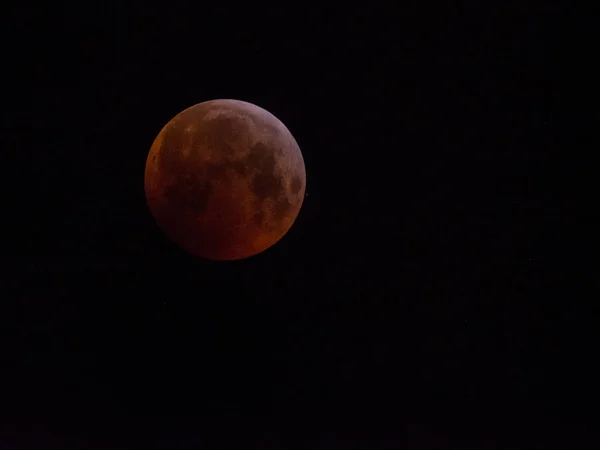 Amsterdam, The Netherlands - January 21, 2019: Super blood wolf moon, moon eclipse on sky