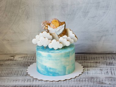 mavi kremalı pasta gingerbread çerezleri ile vaftiz