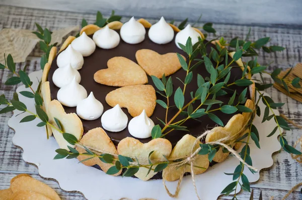 Cheesecake Met Peperkoek Cookies Hout Met Groen Decoratie — Stockfoto