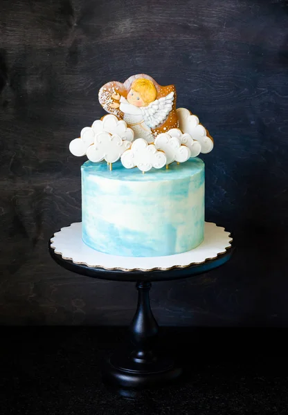 Dopen Blauw Crème Taart Met Peperkoek Cookies — Stockfoto