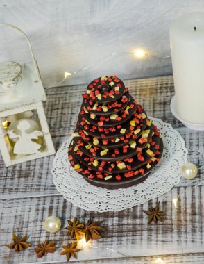 Mumlar, ışıklar ve firtree ile Noel dekorasyon seti