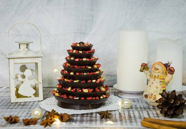 Mumlar, ışıklar ve firtree ile Noel dekorasyon seti