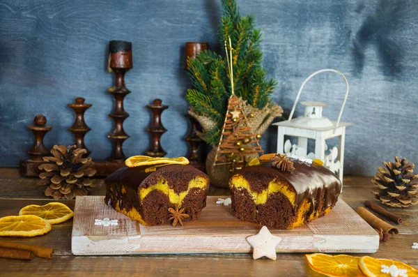 Chocolate Orange Christmas Cake Fir Tree Other Decoration — Stock Photo, Image