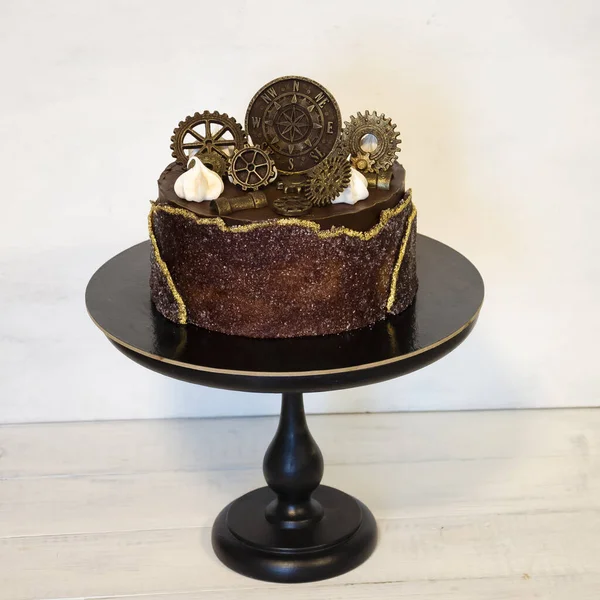 Gorgeous Extra Chocolate Steam Punk Cake Gilded Glaze — Stock Photo, Image