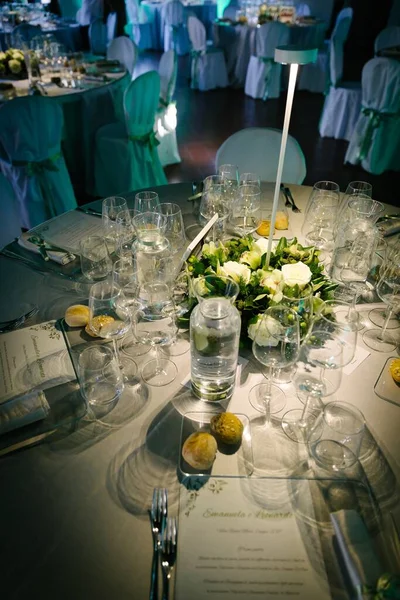 Decoração Mesa Para Uma Recepção Casamento — Fotografia de Stock