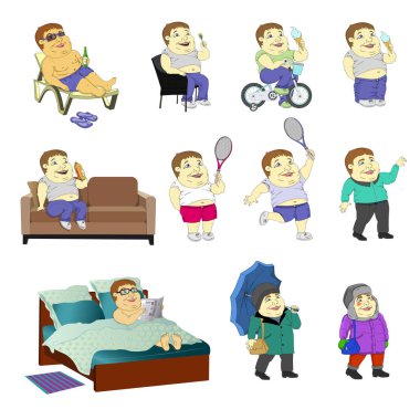 Set -farklı durumlarda şişman bir adam