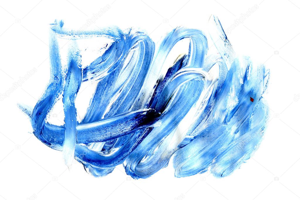 Abstract ink background. Marble style. Blue paint stroke texture on white paper. Wallpaper for web and game design. Grunge mud art. Macro image of pen juice. Dark Smear