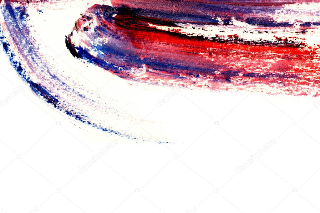 Abstract ink background. Marble style. Blue, red, violet paint stroke texture on white paper. Wallpaper for web and game design. Grunge mud art. Macro image of pen juice. Dark Smear