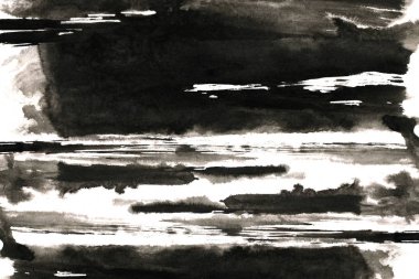 Soyut mürekkep arkaplanı. Mermer tarzı. Beyaz kağıda siyah boya dokusu. Ağ ve oyun tasarımı için duvar kağıdı. Grunge çamur sanatı. Kalem suyunun makro resmi. Koyu Smear