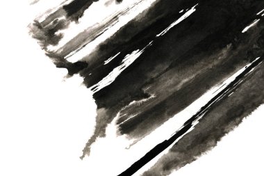 Soyut mürekkep arkaplanı. Mermer tarzı. Beyaz kağıda siyah boya dokusu. Ağ ve oyun tasarımı için duvar kağıdı. Grunge çamur sanatı. Kalem suyunun makro resmi. Koyu Smear