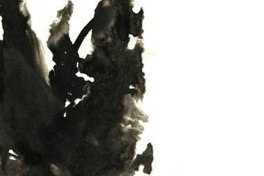 Soyut mürekkep arkaplanı. Mermer tarzı. Beyaz kağıda siyah boya dokusu. Ağ ve oyun tasarımı için duvar kağıdı. Grunge çamur sanatı. Kalem suyunun makro resmi. Koyu Smear