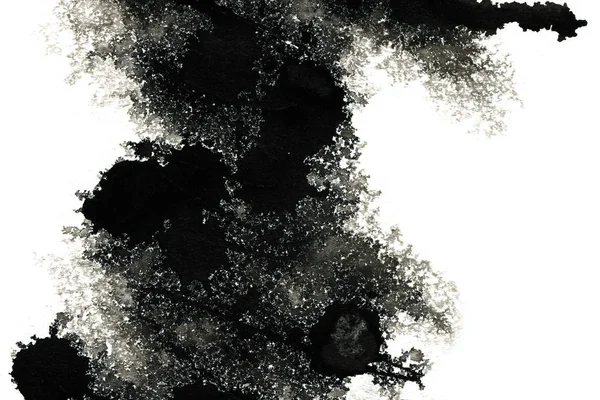 Fond Encre Abstrait Style Marbre Texture Noire Sur Papier Blanc — Photo