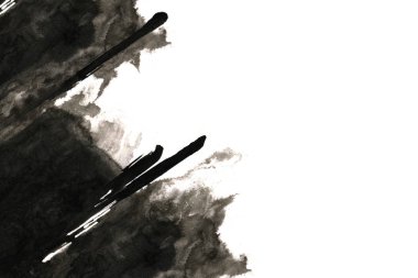 Soyut mürekkep arkaplanı. Mermer tarzı. Beyaz kağıda siyah boya dokusu. Ağ ve oyun tasarımı için duvar kağıdı. Grunge çamur sanatı. Kalem suyunun makro resmi. Koyu Smear