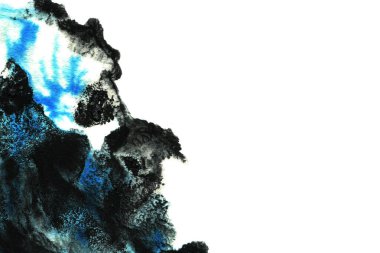 Soyut mürekkep arkaplanı. Mermer tarzı. Beyaz kağıda siyah boya dokusu. Ağ ve oyun tasarımı için duvar kağıdı. Grunge çamur sanatı. Kalem suyunun makro resmi. Koyu Smear