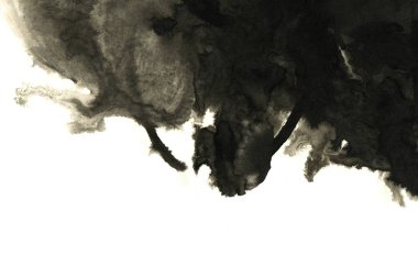 Soyut mürekkep arkaplanı. Mermer tarzı. Beyaz kağıda siyah boya dokusu. Ağ ve oyun tasarımı için duvar kağıdı. Grunge çamur sanatı. Kalem suyunun makro resmi. Koyu Smear