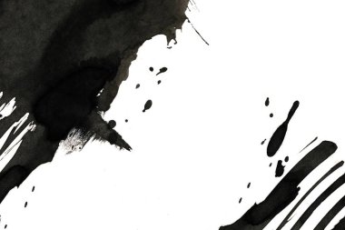 Soyut mürekkep arkaplanı. Mermer tarzı. Beyaz kağıda siyah boya dokusu. Ağ ve oyun tasarımı için duvar kağıdı. Grunge çamur sanatı. Kalem suyunun makro resmi. Koyu Smear