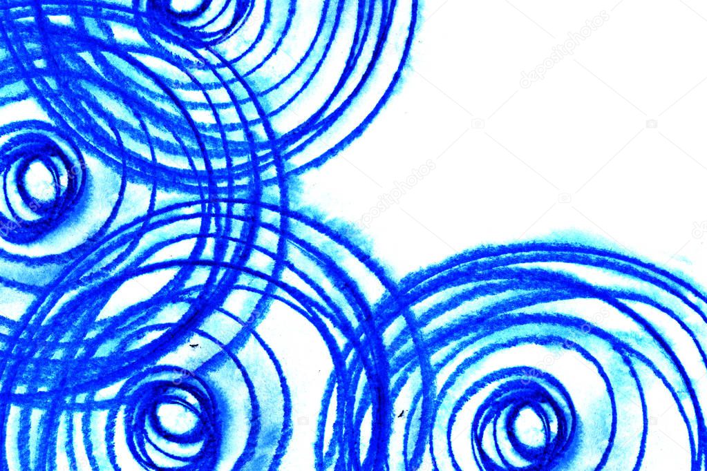 Illustration of chaotic blue circles pattern on white background.