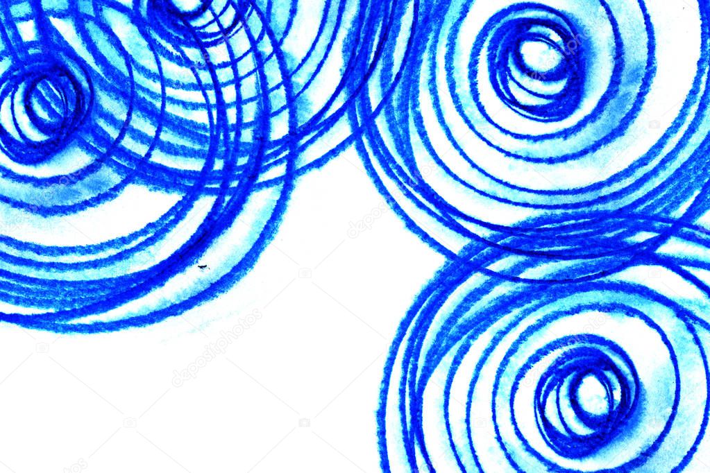 Illustration of chaotic blue circles pattern on white background.
