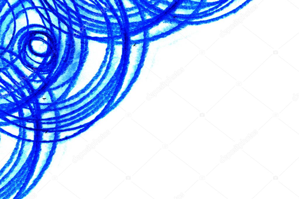 Illustration of chaotic blue circles pattern on white background.