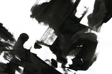 Soyut mürekkep arkaplanı. Mermer tarzı. Beyaz kağıda siyah boya dokusu. Ağ ve oyun tasarımı için duvar kağıdı. Grunge çamur sanatı. Kalem suyunun makro resmi. Koyu Smear