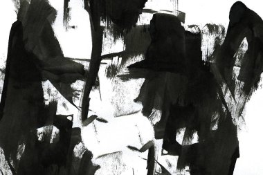 Soyut mürekkep arkaplanı. Mermer tarzı. Beyaz kağıda siyah boya dokusu. Ağ ve oyun tasarımı için duvar kağıdı. Grunge çamur sanatı. Kalem suyunun makro resmi. Koyu Smear