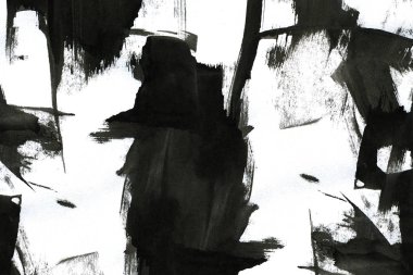 Soyut mürekkep arkaplanı. Mermer tarzı. Beyaz kağıda siyah boya dokusu. Ağ ve oyun tasarımı için duvar kağıdı. Grunge çamur sanatı. Kalem suyunun makro resmi. Koyu Smear