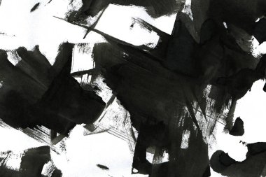 Soyut mürekkep arkaplanı. Mermer tarzı. Beyaz kağıda siyah boya dokusu. Ağ ve oyun tasarımı için duvar kağıdı. Grunge çamur sanatı. Kalem suyunun makro resmi. Koyu Smear