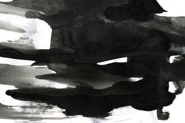 Soyut mürekkep arkaplanı. Mermer tarzı. Beyaz kağıda siyah boya dokusu. Ağ ve oyun tasarımı için duvar kağıdı. Grunge çamur sanatı. Kalem suyunun makro resmi. Koyu Smear