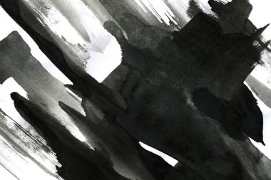 Soyut mürekkep arkaplanı. Mermer tarzı. Beyaz kağıda siyah boya dokusu. Ağ ve oyun tasarımı için duvar kağıdı. Grunge çamur sanatı. Kalem suyunun makro resmi. Koyu Smear