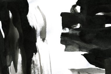 Soyut mürekkep arkaplanı. Mermer tarzı. Beyaz kağıda siyah boya dokusu. Ağ ve oyun tasarımı için duvar kağıdı. Grunge çamur sanatı. Kalem suyunun makro resmi. Koyu Smear