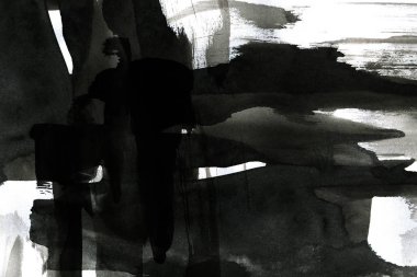 Soyut mürekkep arkaplanı. Mermer tarzı. Beyaz kağıda siyah boya dokusu. Ağ ve oyun tasarımı için duvar kağıdı. Grunge çamur sanatı. Kalem suyunun makro resmi. Koyu Smear