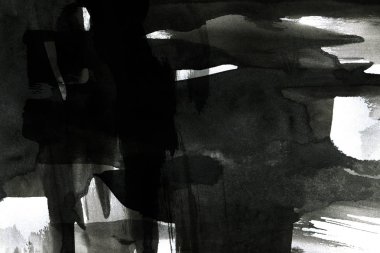 Soyut mürekkep arkaplanı. Mermer tarzı. Beyaz kağıda siyah boya dokusu. Ağ ve oyun tasarımı için duvar kağıdı. Grunge çamur sanatı. Kalem suyunun makro resmi. Koyu Smear