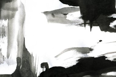 Soyut mürekkep arkaplanı. Mermer tarzı. Beyaz kağıda siyah boya dokusu. Ağ ve oyun tasarımı için duvar kağıdı. Grunge çamur sanatı. Kalem suyunun makro resmi. Koyu Smear