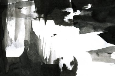 Soyut mürekkep arkaplanı. Mermer tarzı. Beyaz kağıda siyah boya dokusu. Ağ ve oyun tasarımı için duvar kağıdı. Grunge çamur sanatı. Kalem suyunun makro resmi. Koyu Smear