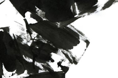 Soyut mürekkep arkaplanı. Mermer tarzı. Beyaz kağıda siyah boya dokusu. Ağ ve oyun tasarımı için duvar kağıdı. Grunge çamur sanatı. Kalem suyunun makro resmi. Koyu Smear