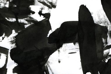 Soyut mürekkep arkaplanı. Mermer tarzı. Beyaz kağıda siyah boya dokusu. Ağ ve oyun tasarımı için duvar kağıdı. Grunge çamur sanatı. Kalem suyunun makro resmi. Koyu Smear