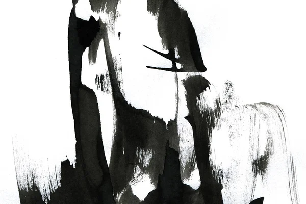 Fond Encre Abstrait Style Marbre Texture Noire Sur Papier Blanc — Photo