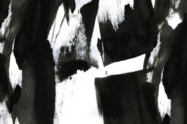 Soyut mürekkep arkaplanı. Mermer tarzı. Beyaz kağıda siyah boya dokusu. Ağ ve oyun tasarımı için duvar kağıdı. Grunge çamur sanatı. Kalem suyunun makro resmi. Koyu Smear