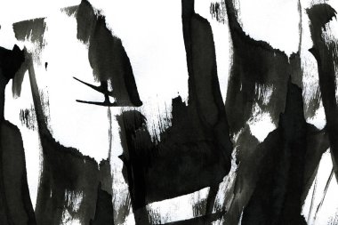 Soyut mürekkep arkaplanı. Mermer tarzı. Beyaz kağıda siyah boya dokusu. Ağ ve oyun tasarımı için duvar kağıdı. Grunge çamur sanatı. Kalem suyunun makro resmi. Koyu Smear