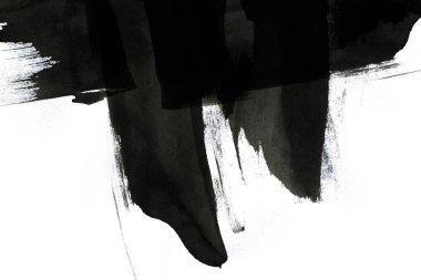 Soyut mürekkep arkaplanı. Mermer tarzı. Beyaz kağıda siyah boya dokusu. Ağ ve oyun tasarımı için duvar kağıdı. Grunge çamur sanatı. Kalem suyunun makro resmi. Koyu Smear