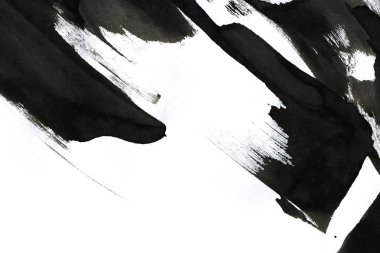 Soyut mürekkep arkaplanı. Mermer tarzı. Beyaz kağıda siyah boya dokusu. Ağ ve oyun tasarımı için duvar kağıdı. Grunge çamur sanatı. Kalem suyunun makro resmi. Koyu Smear