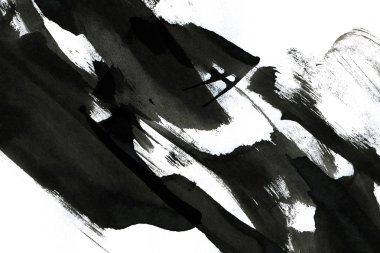 Soyut mürekkep arkaplanı. Mermer tarzı. Beyaz kağıda siyah boya dokusu. Ağ ve oyun tasarımı için duvar kağıdı. Grunge çamur sanatı. Kalem suyunun makro resmi. Koyu Smear