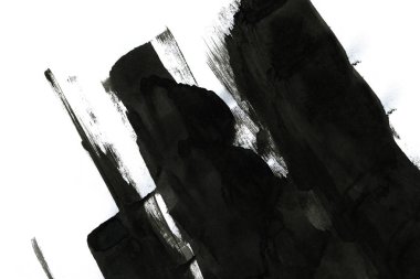 Soyut mürekkep arkaplanı. Mermer tarzı. Beyaz kağıda siyah boya dokusu. Ağ ve oyun tasarımı için duvar kağıdı. Grunge çamur sanatı. Kalem suyunun makro resmi. Koyu Smear