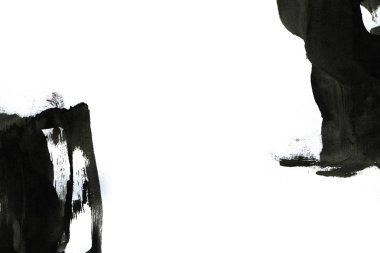 Soyut mürekkep arkaplanı. Mermer tarzı. Beyaz kağıda siyah boya dokusu. Ağ ve oyun tasarımı için duvar kağıdı. Grunge çamur sanatı. Kalem suyunun makro resmi. Koyu Smear