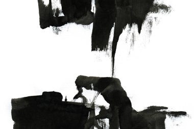 Soyut mürekkep arkaplanı. Mermer tarzı. Beyaz kağıda siyah boya dokusu. Ağ ve oyun tasarımı için duvar kağıdı. Grunge çamur sanatı. Kalem suyunun makro resmi. Koyu Smear