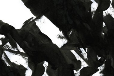 Soyut mürekkep arkaplanı. Mermer tarzı. Beyaz kağıda siyah boya dokusu. Ağ ve oyun tasarımı için duvar kağıdı. Grunge çamur sanatı. Kalem suyunun makro resmi. Koyu Smear