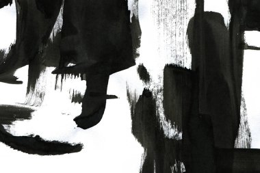 Soyut mürekkep arkaplanı. Mermer tarzı. Beyaz kağıda siyah boya dokusu. Ağ ve oyun tasarımı için duvar kağıdı. Grunge çamur sanatı. Kalem suyunun makro resmi. Koyu Smear