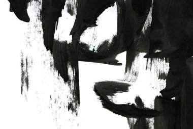 Soyut mürekkep arkaplanı. Mermer tarzı. Beyaz kağıda siyah boya dokusu. Ağ ve oyun tasarımı için duvar kağıdı. Grunge çamur sanatı. Kalem suyunun makro resmi. Koyu Smear